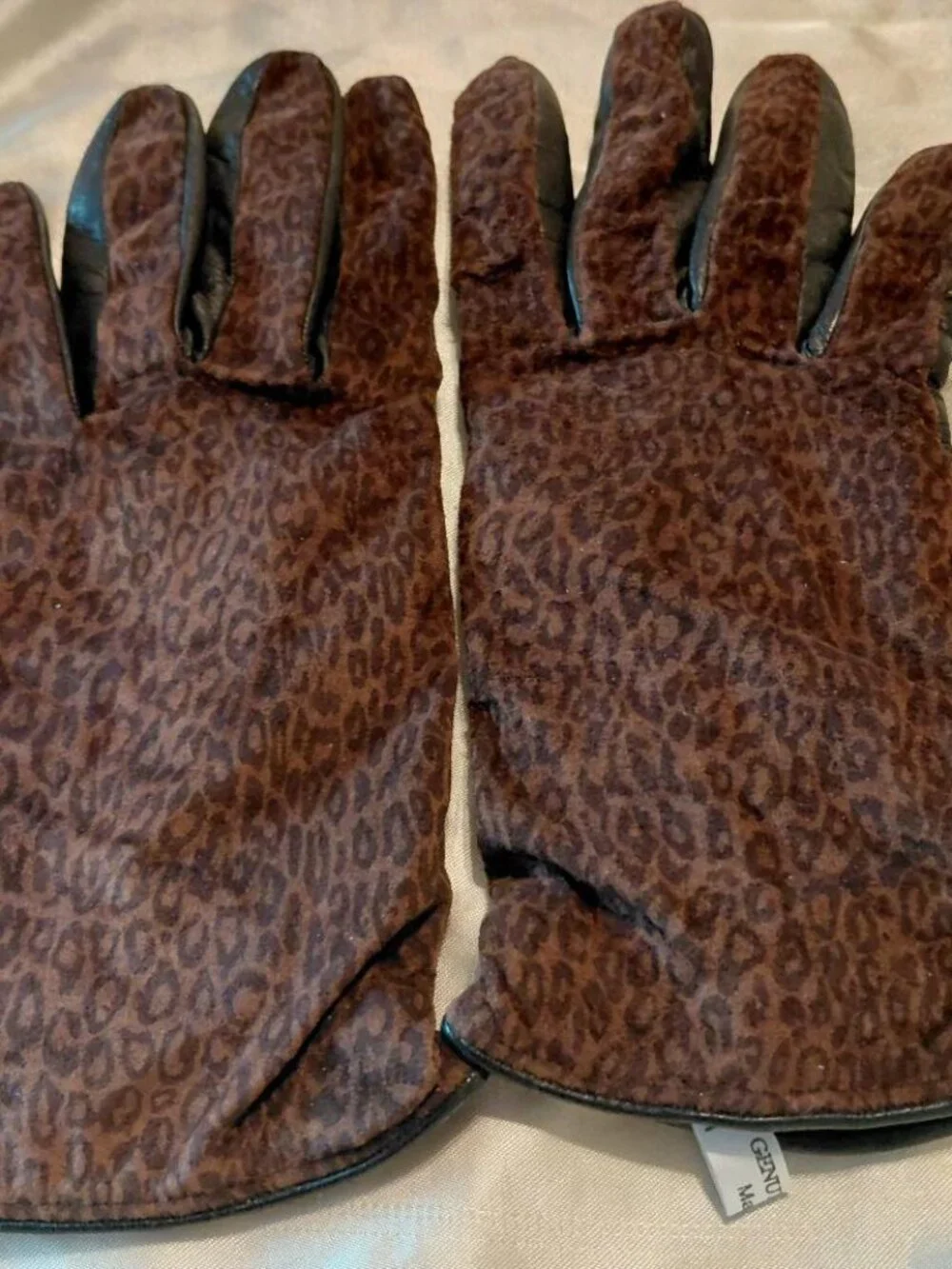 Vtg Neiman Marcus Suede Front Leopard Print Cashmere Lined Leather Gloves